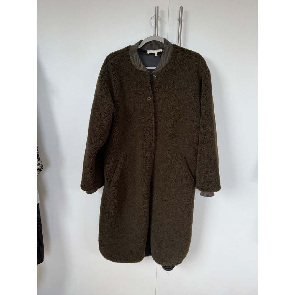 The Great Olive Green Sherpa Bomber Coat Faux Shearling Longline Jacket Size 1